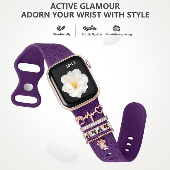 Flower Engraved Band Compatible with Apple Watch Bands for Women Purple Band - Picture 5 of 6